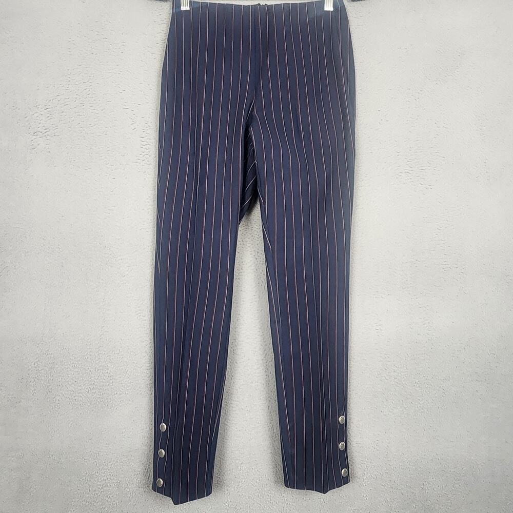 Rag & Bone Pants Womens 4 Blue Pinstripe Twill Slim Ankle Snap Hem Made USA